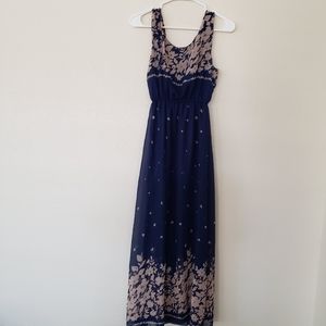 Fashion Classic Dress Navy with cream  maxi dress sleeveless